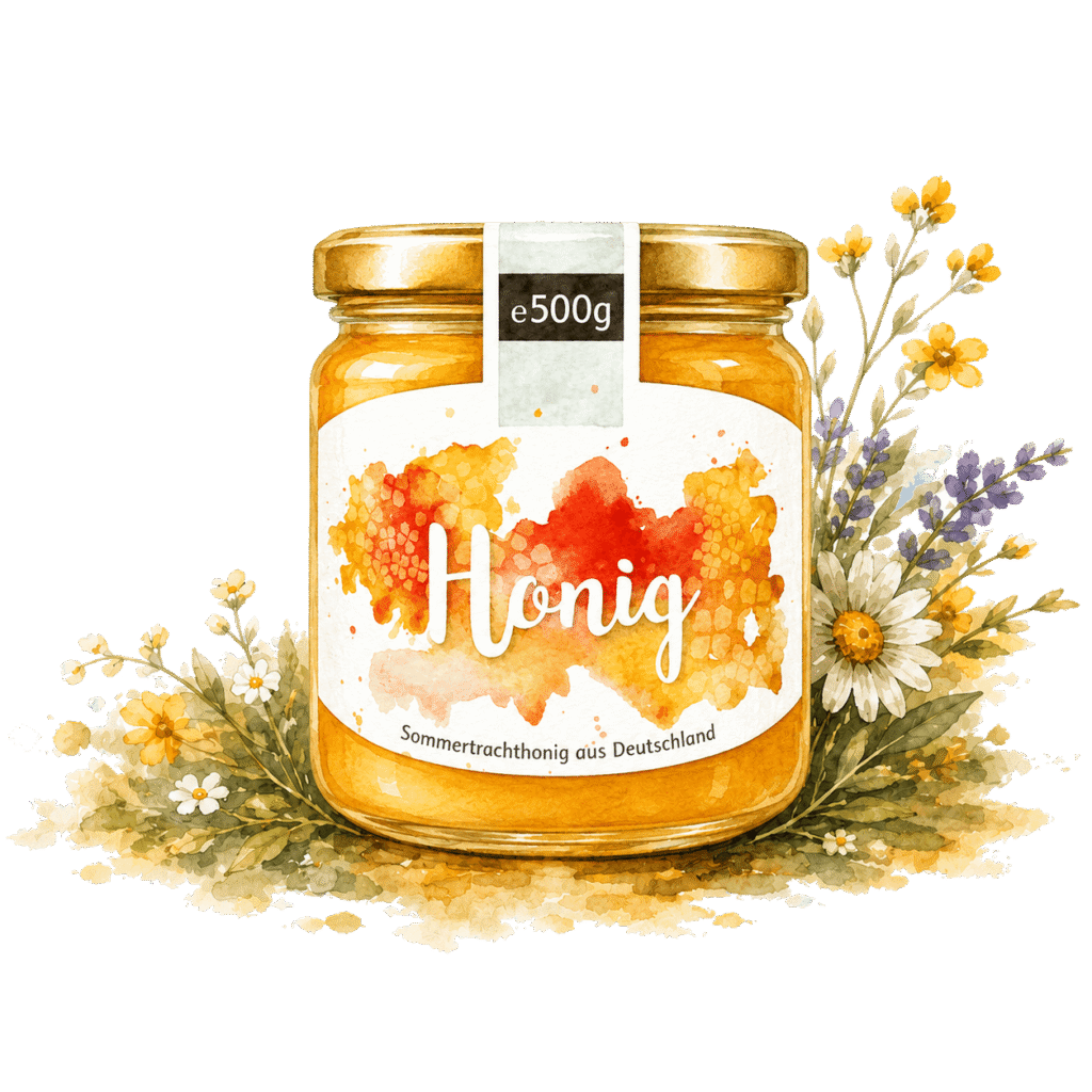 Honigglas umgeben von Wildblumen