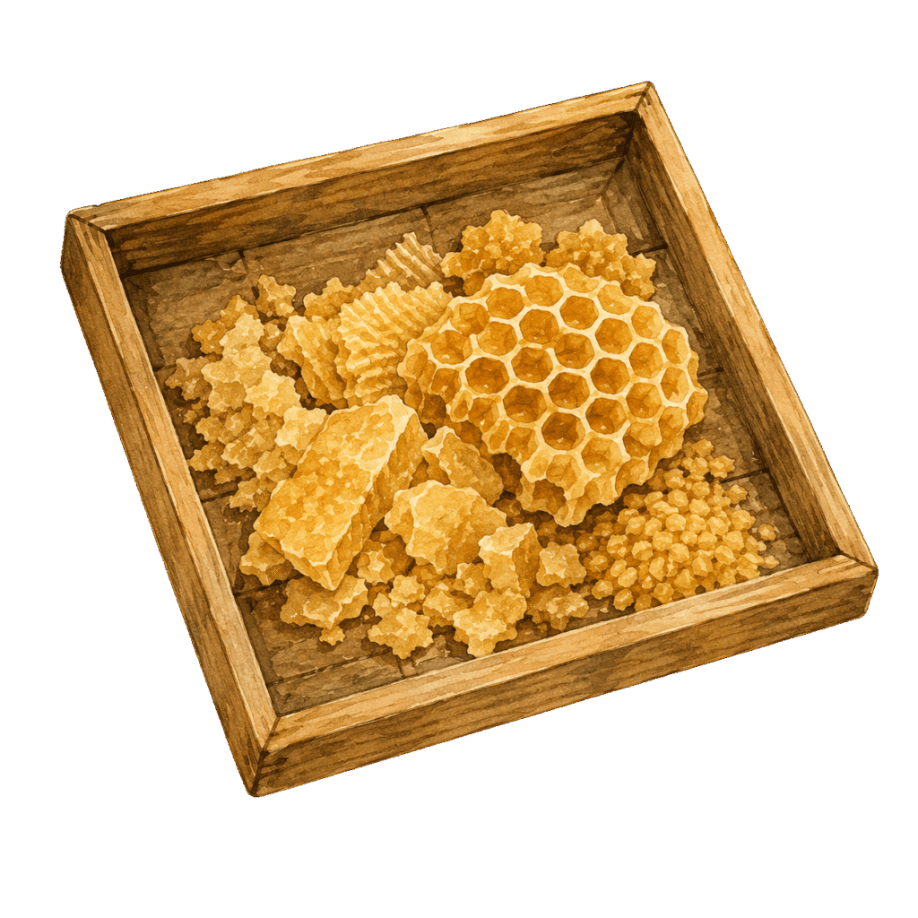 Gesammeltes Bienenwachs in einem Rahmen