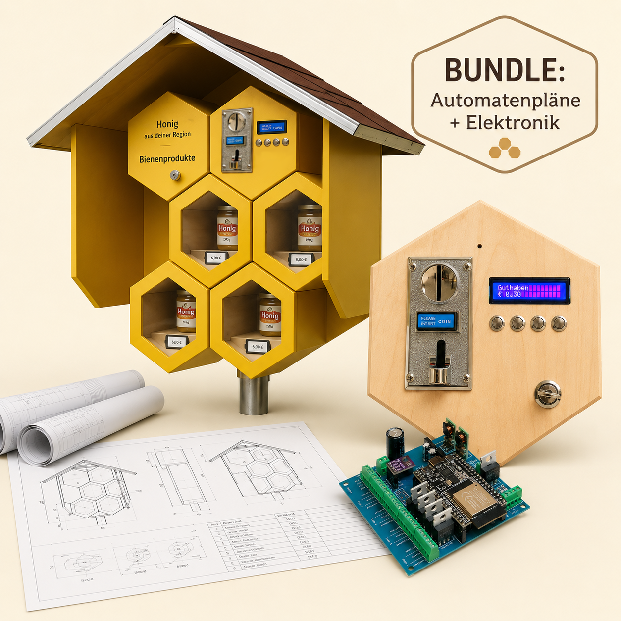 Bundle: Bauplan + Elektronikpaket für den Honigautomaten „Bienenwabe“