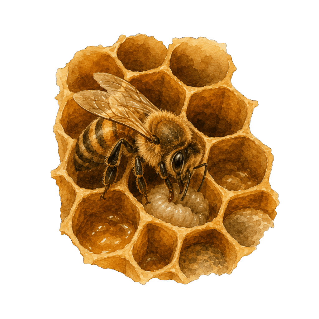 Honigbiene als Arbeiterin auf einer Bienenwabe