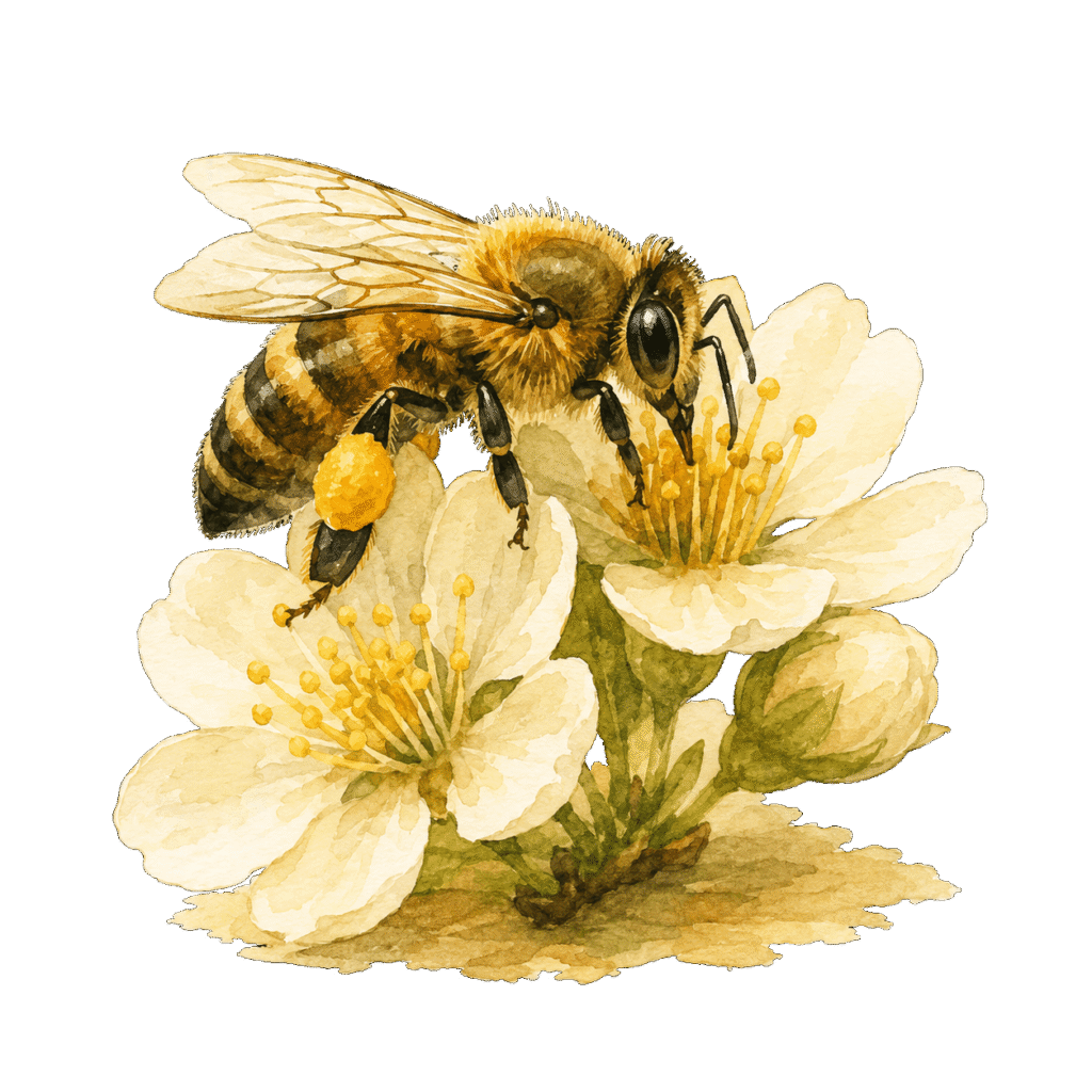 Honigbiene sammelt Pollen auf einer Blüte