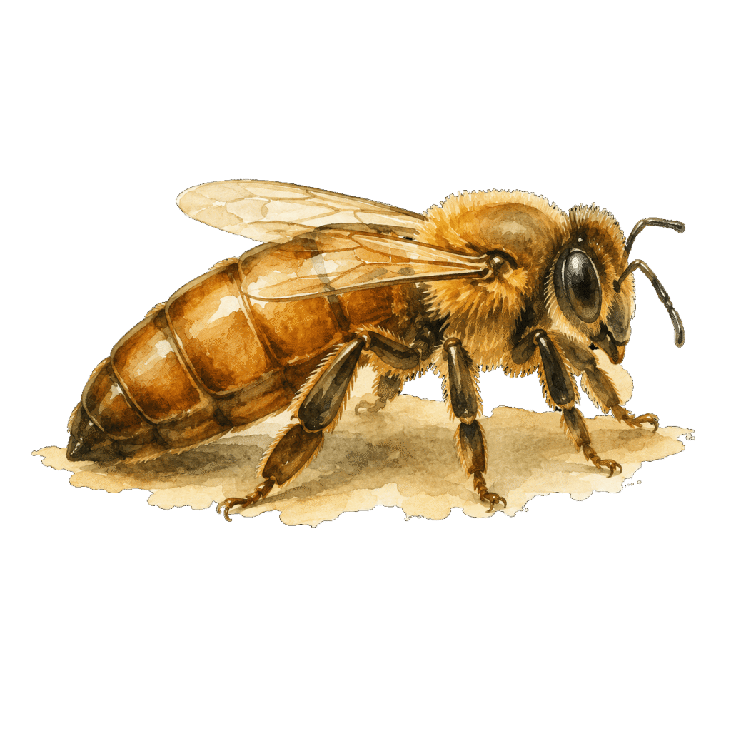 Königin der Honigbienen in Seitenansicht
