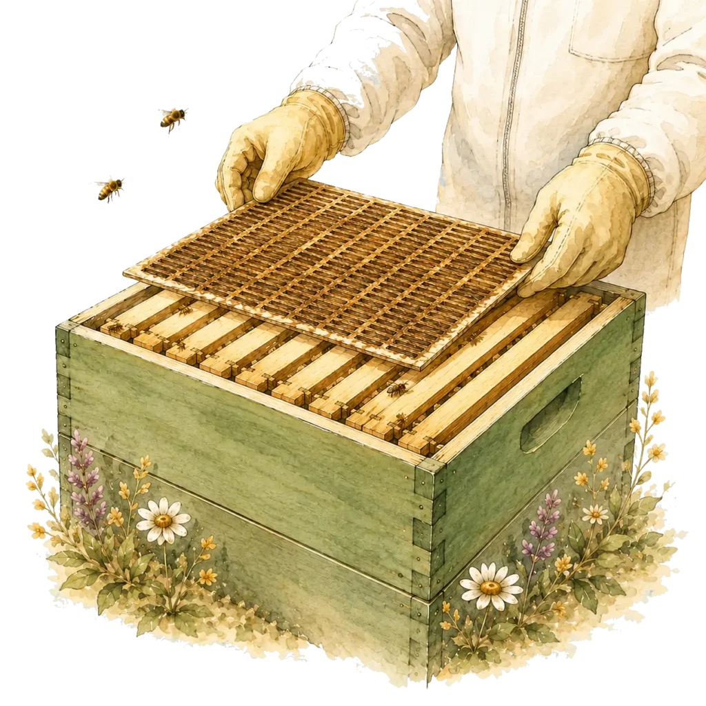 Propolisgitter auf einer Bienenbeute